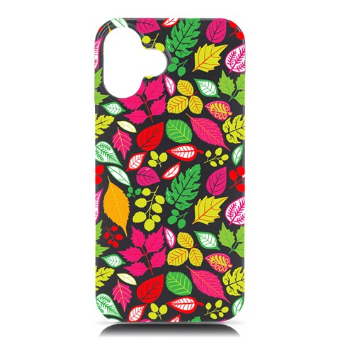 Leaves Pattern Seamless Texture iPhone 16 Plus Black UV Print PC Hardshell Case from ArtsNow.com Front