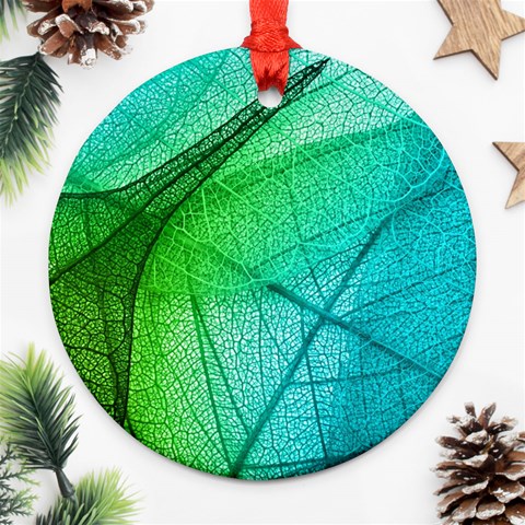 Texture Green Leaf Abstraction 3d Ornament (Round) from ArtsNow.com Front