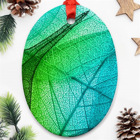 Texture Green Leaf Abstraction 3d Ornament (Oval) from ArtsNow.com Front