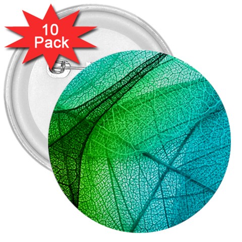 Texture Green Leaf Abstraction 3d 3  Buttons (10 pack)  from ArtsNow.com Front