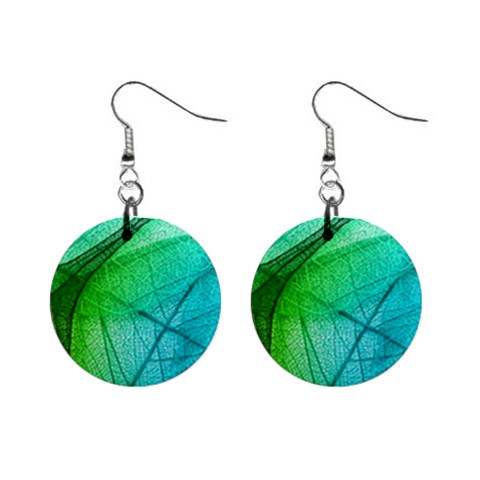 Texture Green Leaf Abstraction 3d Mini Button Earrings from ArtsNow.com Front