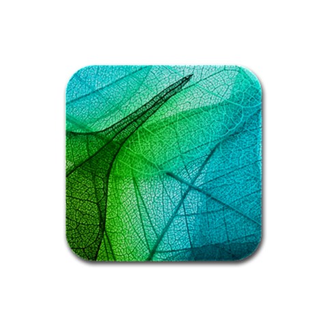 Texture Green Leaf Abstraction 3d Rubber Square Coaster (4 pack) from ArtsNow.com Front