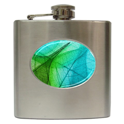 Texture Green Leaf Abstraction 3d Hip Flask (6 oz) from ArtsNow.com Front