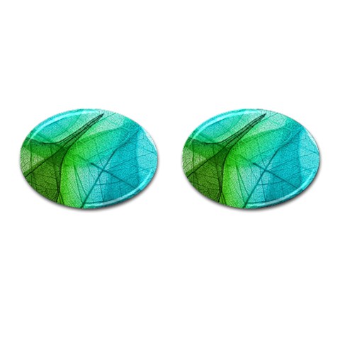 Texture Green Leaf Abstraction 3d Cufflinks (Oval) from ArtsNow.com Front(Pair)