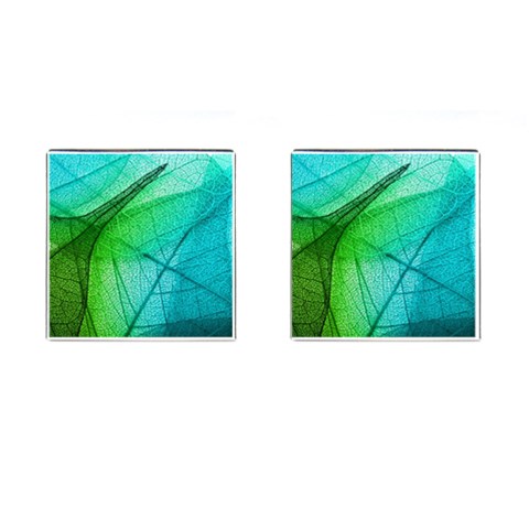 Texture Green Leaf Abstraction 3d Cufflinks (Square) from ArtsNow.com Front(Pair)