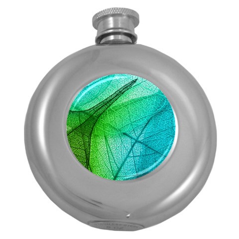 Texture Green Leaf Abstraction 3d Round Hip Flask (5 oz) from ArtsNow.com Front