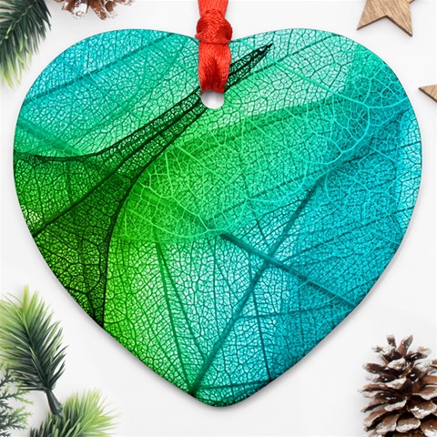 Texture Green Leaf Abstraction 3d Heart Ornament (Two Sides) from ArtsNow.com Front