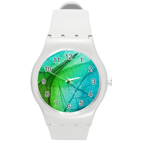 Texture Green Leaf Abstraction 3d Round Plastic Sport Watch (M) from ArtsNow.com Front