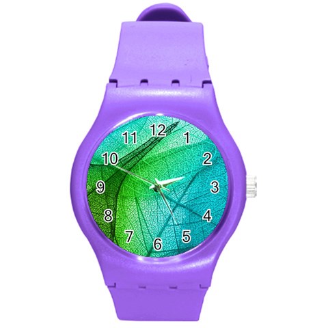 Texture Green Leaf Abstraction 3d Round Plastic Sport Watch (M) from ArtsNow.com Front