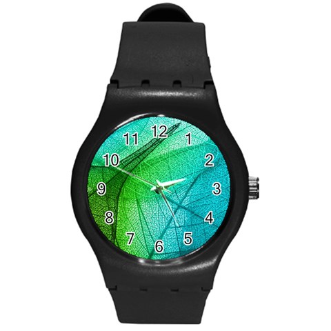 Texture Green Leaf Abstraction 3d Round Plastic Sport Watch (M) from ArtsNow.com Front