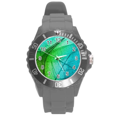 Texture Green Leaf Abstraction 3d Round Plastic Sport Watch (L) from ArtsNow.com Front