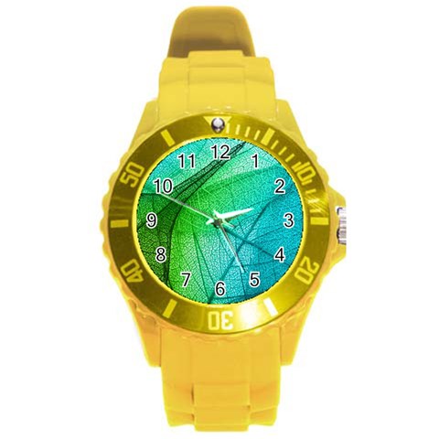 Texture Green Leaf Abstraction 3d Round Plastic Sport Watch (L) from ArtsNow.com Front