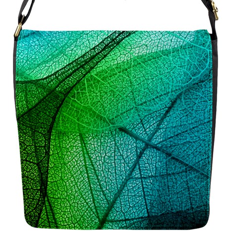 Texture Green Leaf Abstraction 3d Flap Closure Messenger Bag (S) from ArtsNow.com Front