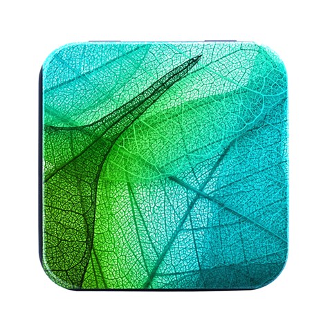 Texture Green Leaf Abstraction 3d Square Metal Box (Black) from ArtsNow.com Front