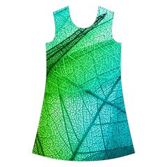 Texture Green Leaf Abstraction 3d Kids  Short Sleeve Velvet Dress from ArtsNow.com Front