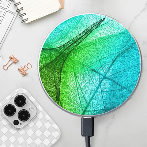 Texture Green Leaf Abstraction 3d Wireless Fast Charger(White) from ArtsNow.com Front