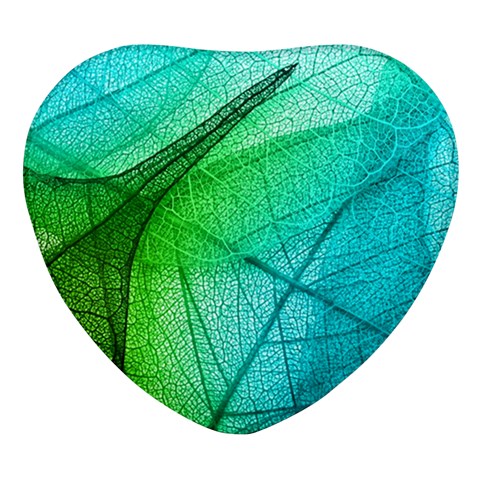 Texture Green Leaf Abstraction 3d Heart Glass Fridge Magnet (4 pack) from ArtsNow.com Front