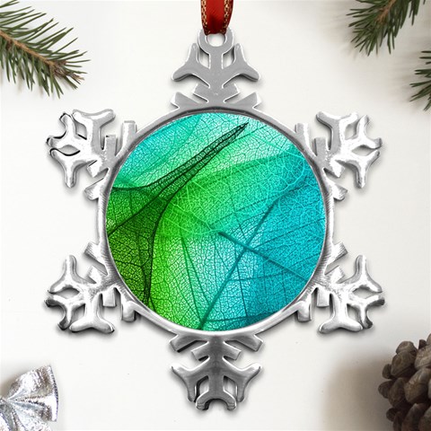 Texture Green Leaf Abstraction 3d Metal Small Snowflake Ornament from ArtsNow.com Front