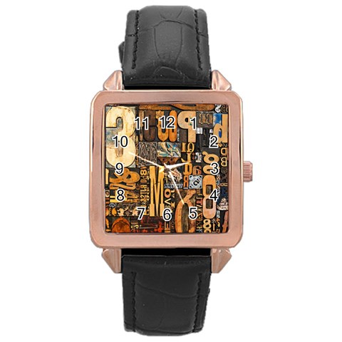 3d Letters Macro Wooden Letters Letters Textures Rose Gold Leather Watch  from ArtsNow.com Front