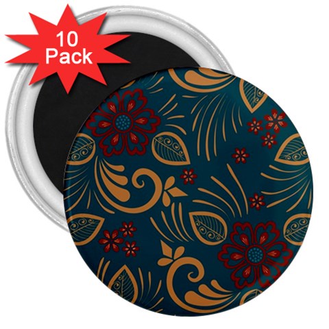 Flowers Floral Retro Flower Texture 3  Magnets (10 pack)  from ArtsNow.com Front