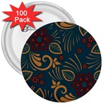 Flowers Floral Retro Flower Texture 3  Buttons (100 pack) 