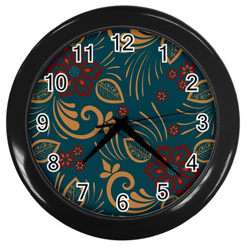 Flowers Floral Retro Flower Texture Wall Clock (Black) from ArtsNow.com Front