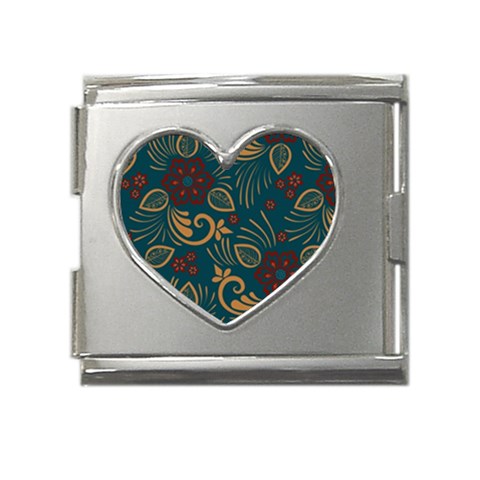 Flowers Floral Retro Flower Texture Mega Link Heart Italian Charm (18mm) from ArtsNow.com Front