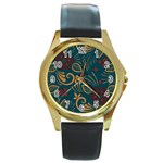 Flowers Floral Retro Flower Texture Round Gold Metal Watch