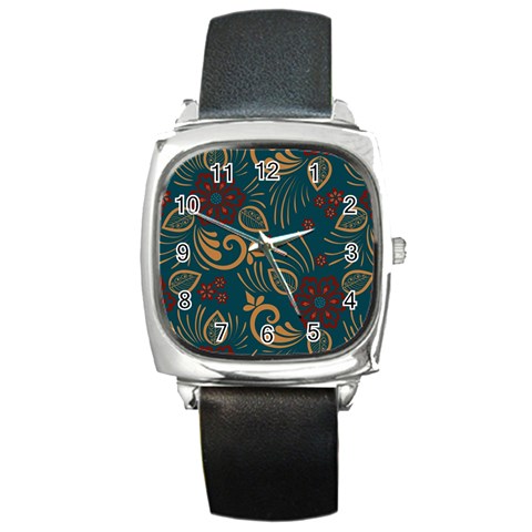 Flowers Floral Retro Flower Texture Square Metal Watch from ArtsNow.com Front