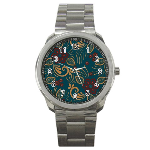 Flowers Floral Retro Flower Texture Sport Metal Watch from ArtsNow.com Front