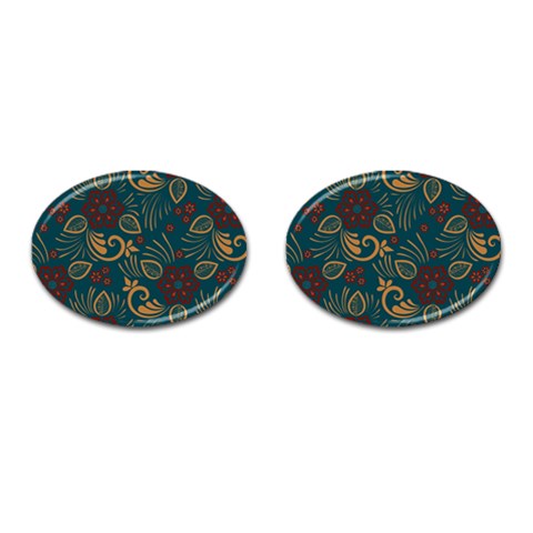 Flowers Floral Retro Flower Texture Cufflinks (Oval) from ArtsNow.com Front(Pair)