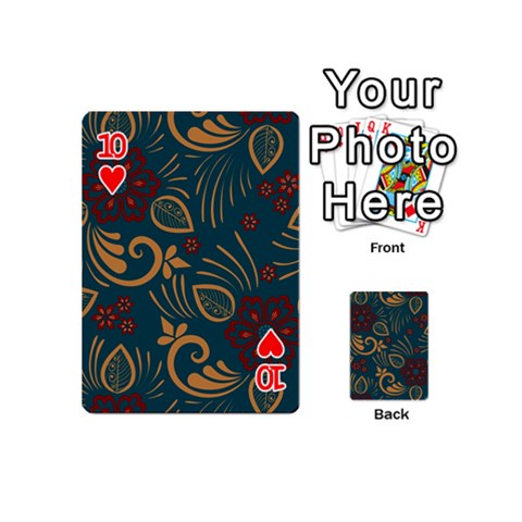 Flowers Floral Retro Flower Texture Playing Cards 54 Designs (Mini) from ArtsNow.com Front - Heart10