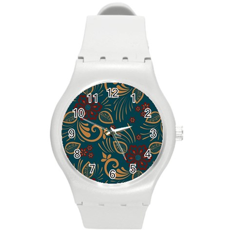 Flowers Floral Retro Flower Texture Round Plastic Sport Watch (M) from ArtsNow.com Front