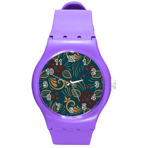 Flowers Floral Retro Flower Texture Round Plastic Sport Watch (M) from ArtsNow.com Front