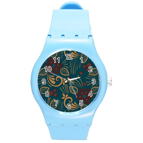 Flowers Floral Retro Flower Texture Round Plastic Sport Watch (M) from ArtsNow.com Front