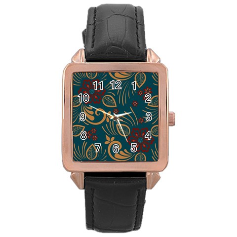 Flowers Floral Retro Flower Texture Rose Gold Leather Watch  from ArtsNow.com Front