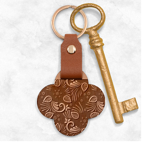 Flowers Floral Retro Flower Texture Engraved Wood Key Chain from ArtsNow.com Front