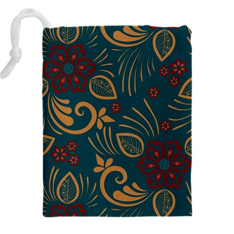 Flowers Floral Retro Flower Texture Drawstring Pouch (4XL) from ArtsNow.com Back