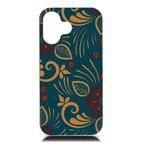 Flowers Floral Retro Flower Texture iPhone 16 Black UV Print PC Hardshell Case from ArtsNow.com Front