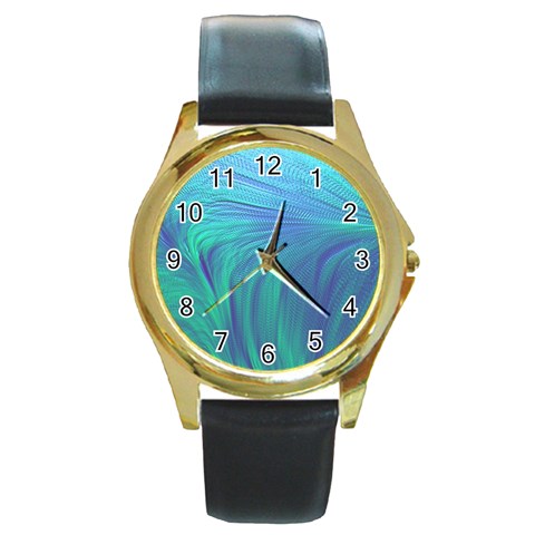 Psicodelia Zyguratti Texture Cyanturquoise Round Gold Metal Watch from ArtsNow.com Front