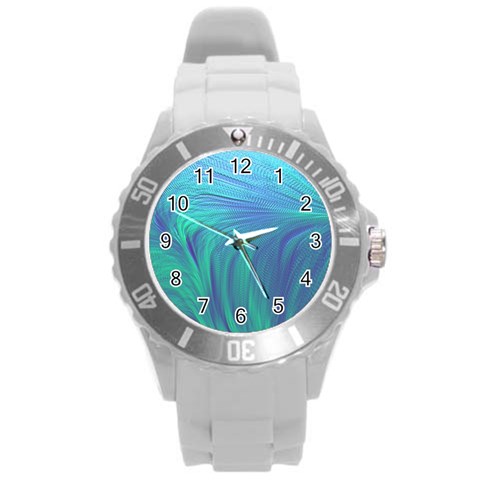 Psicodelia Zyguratti Texture Cyanturquoise Round Plastic Sport Watch (L) from ArtsNow.com Front