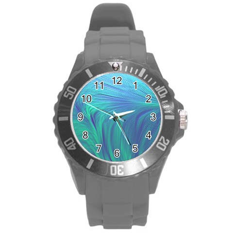 Psicodelia Zyguratti Texture Cyanturquoise Round Plastic Sport Watch (L) from ArtsNow.com Front