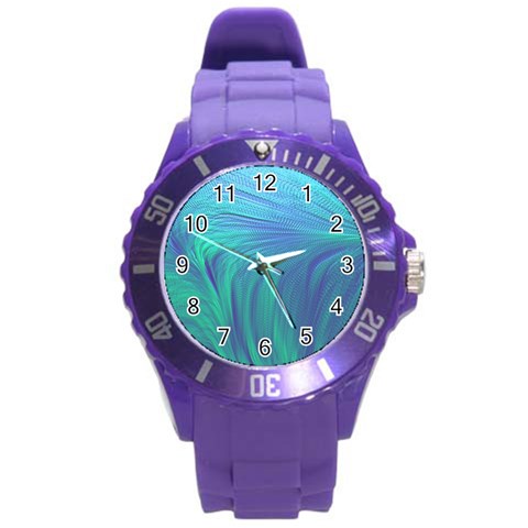 Psicodelia Zyguratti Texture Cyanturquoise Round Plastic Sport Watch (L) from ArtsNow.com Front