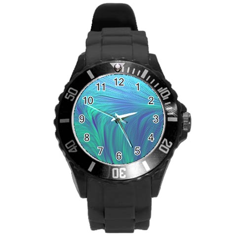 Psicodelia Zyguratti Texture Cyanturquoise Round Plastic Sport Watch (L) from ArtsNow.com Front