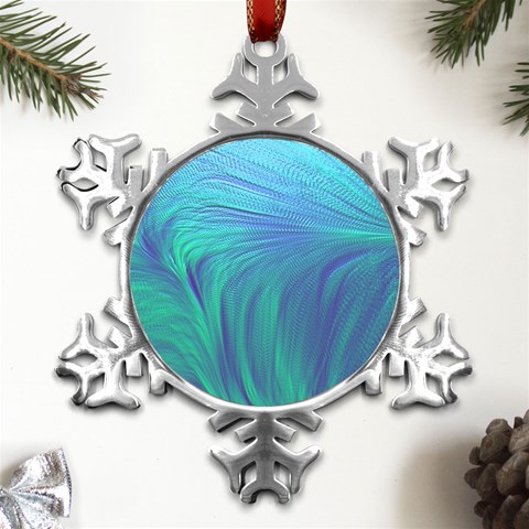 Psicodelia Zyguratti Texture Cyanturquoise Metal Small Snowflake Ornament from ArtsNow.com Front