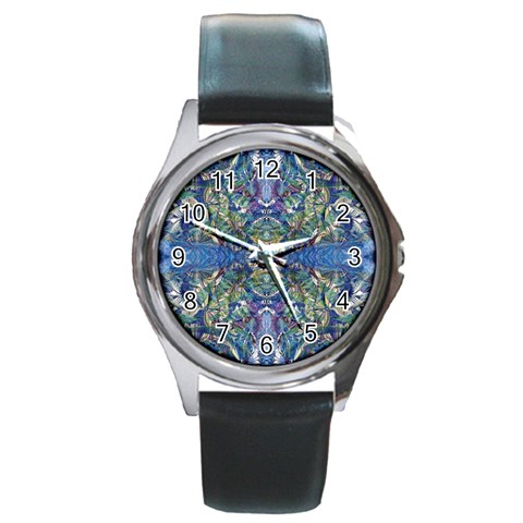 Blue arabesque Round Metal Watch from ArtsNow.com Front