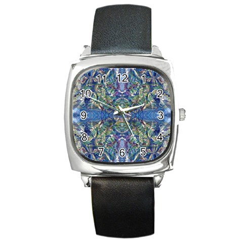 Blue arabesque Square Metal Watch from ArtsNow.com Front