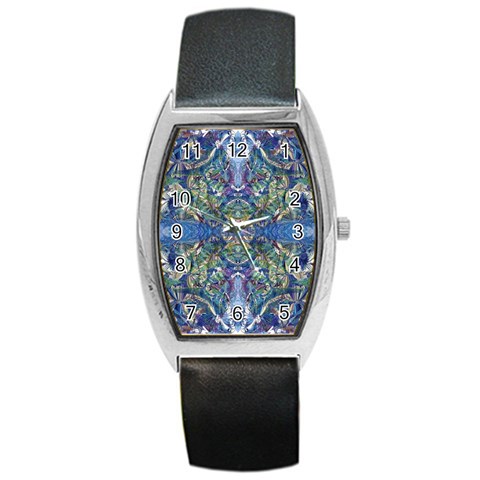 Blue arabesque Barrel Style Metal Watch from ArtsNow.com Front