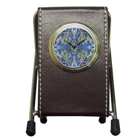 Blue arabesque Pen Holder Desk Clock from ArtsNow.com Front