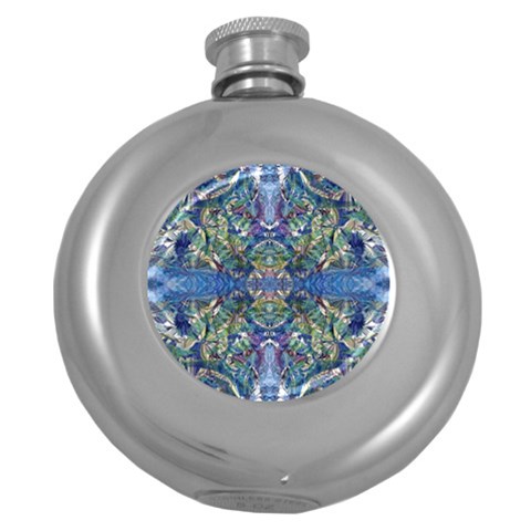 Blue arabesque Round Hip Flask (5 oz) from ArtsNow.com Front